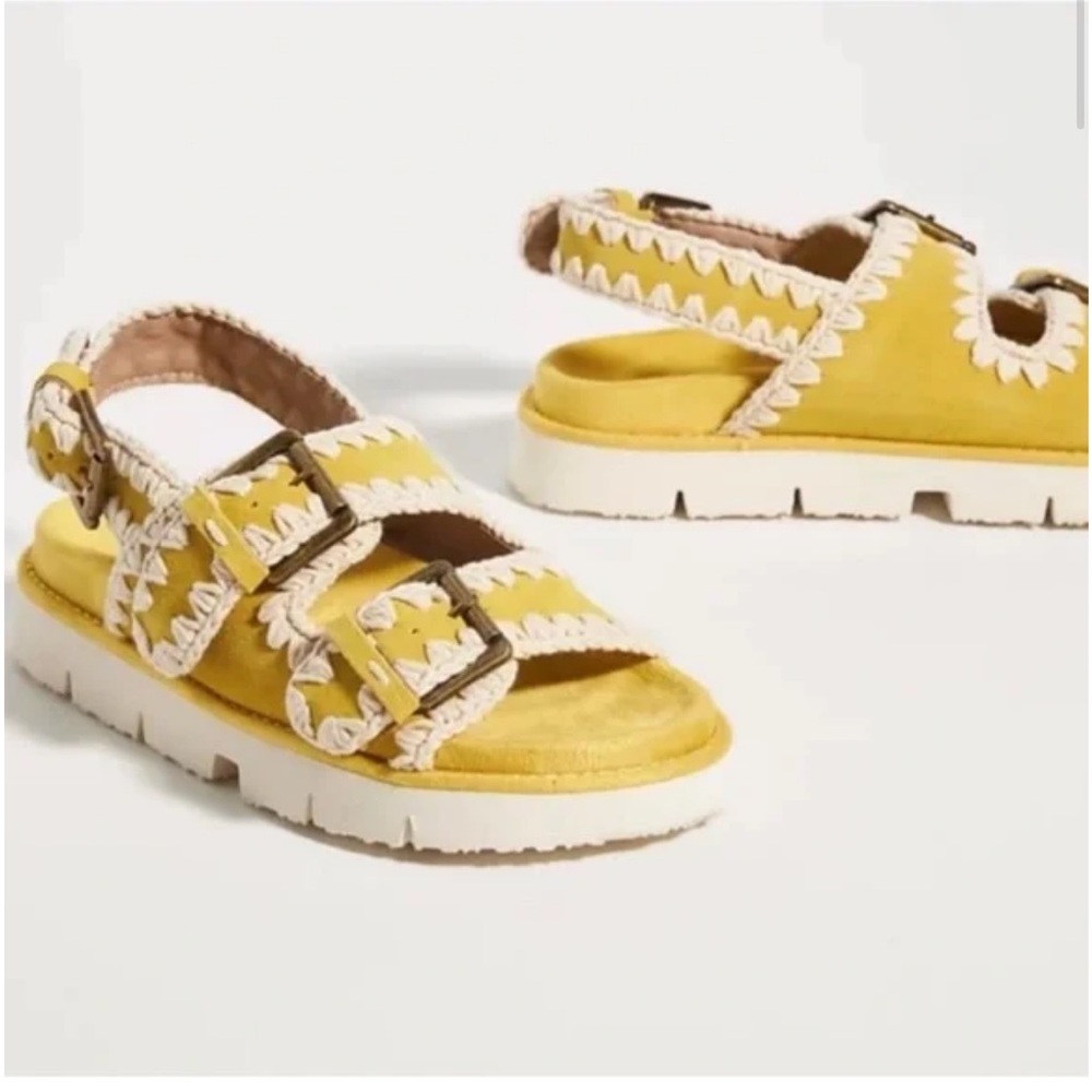 Mou Lovecraft Footbed Bio Buckle Sandals in Lemon 36/6 Free People NWOT
